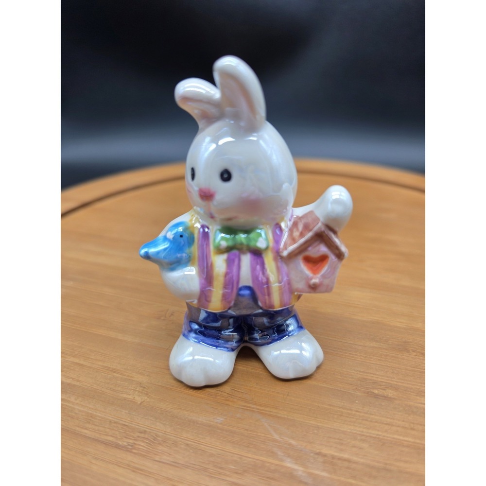 Vintage Ceramic Easter Bunny Birdhouse Bluejay